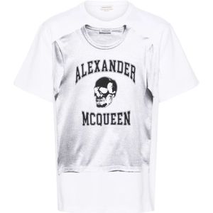 Alexander McQueen, Tops, Heren, Zwart, S, Katoen, Grafische Print Wit T-shirt