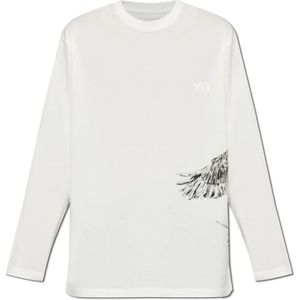 Y-3, Tops, unisex, Wit, 2Xl, Katoen, Lange mouwen T-shirt