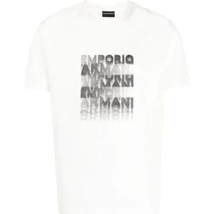 Emporio Armani, Tops, Heren, Wit, 2Xl, Katoen, Logo-Print Katoenen T-Shirt voor Heren