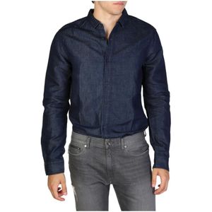 Armani Exchange, Overhemden, Heren, Blauw, S, Katoen, Heren Regular Fit Katoen Linnen Shirt
