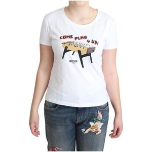 Moschino, Tops, Dames, Wit, M, Katoen, Speels Katoenen Ronde Hals Tee