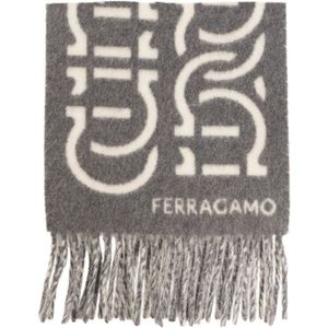 Salvatore Ferragamo, Accessoires, Heren, Grijs, ONE Size, Wol, Wollen sjaal met logo