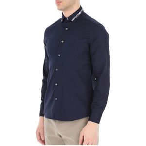 Emporio Armani, Overhemden, Heren, Blauw, L, Katoen, Navyblauw Regular FIT Herenoverhemd