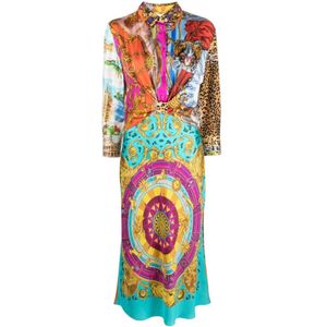 Moschino, Kleedjes, Dames, Veelkleurig, S, Zijden jurk met grafische print