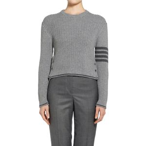 Thom Browne, Truien, Dames, Grijs, S, Cropped Cable Gebreide Trui