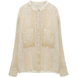 Dorothee Schumacher, Glinsterende Glans Zijden Blouse Gele Bloemen Beige, Dames, Maat:L