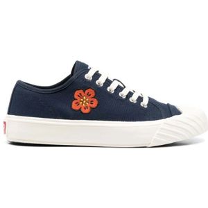 Kenzo, Schoenen, Dames, Blauw, 36 EU, Marineblauwe Lage Sneakers met Boke Flower Motief