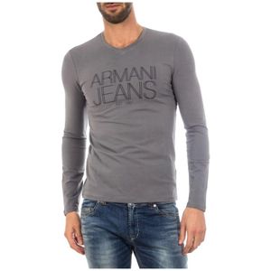 Armani Jeans, Tops, Heren, Grijs, XL, Katoen, Gezellige Gebreide Trui