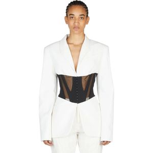 Mugler, Blazer met Mesh Corset Paneel Wit, Dames, Maat:S