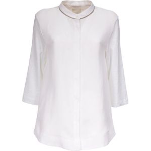 Le Tricot Perugia, Blouses & Shirts, Dames, Wit, S, Linnen, Linnen Shirt met Koreaanse Kraag