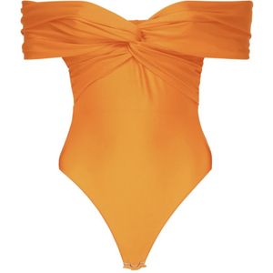 Andamane, Badkleding, Dames, Oranje, XS, Oranje Crossover Bardot Bodysuit Gemaakt in Italië