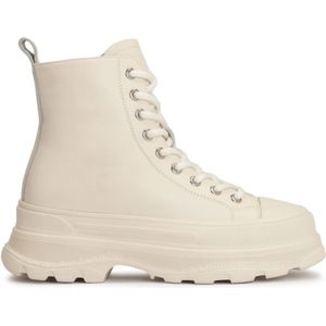 Kazar, Schoenen, Dames, Beige, 37 EU, Leer, Dames off-white platte enkellaarsjes met veters