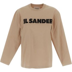 Jil Sander, Katoenen T-shirt met Lange Mouwen Beige, Dames, Maat:L