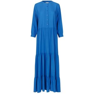 Lollys Laundry, Kleedjes, Dames, Blauw, XL, Blauwe Maxi Jurk met Lange Mouwen