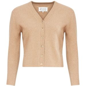 Maison Margiela, Truien, Dames, Bruin, M, Wol, Bruine Wol V-Hals Cardigan Sweater