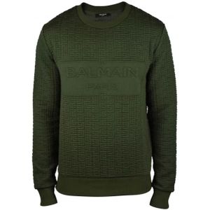 Balmain, Sweatshirts & Hoodies, Heren, Groen, S, Katoen, Khaki Groene Katoenen Sweatshirt
