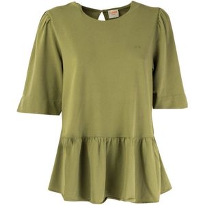 Sun68, Blouses & Shirts, Dames, Groen, L, Katoen, Elegante Groene Zomerblouse