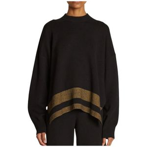 Proenza Schouler, Truien, Dames, Zwart, S, Cashmere Blend Sweatshirt met Bruine Strepen