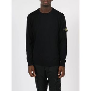 Stone Island, Truien, Heren, Zwart, S, Wol, Merino Wool Crewneck Sweater Fw 23