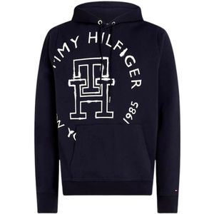 Tommy Hilfiger, Sweatshirts & Hoodies, Heren, Blauw, M, Katoen, Heren Sweatshirt met vervaagde print