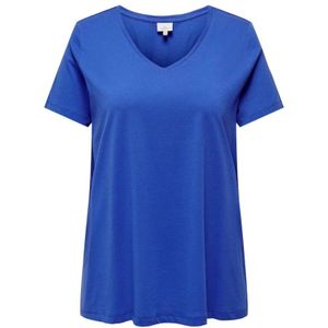 Only Carmakoma, Dazzling Blue V-Hals A-Lijn T-Shirt Blauw, Dames, Maat:S