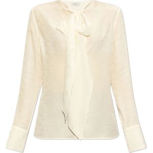 Salvatore Ferragamo, Blouses & Shirts, Dames, Beige, S, Zijden overhemd met stropdasdetail