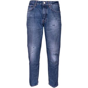 Don The Fuller, Jeans, Heren, Blauw, W32, Katoen, Heren Carrot Fit Jeans met Distressed Knie en Patch Effect. Lage Taille. Gemaakt in Italië