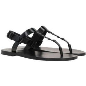 Saint Laurent, Schoenen, Heren, Zwart, 46 EU, Leer, Zwarte Leren Sandalen