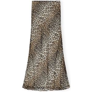 Ganni, Rokken, Dames, Bruin, M, Chiffon, Leopard Print Chiffon Maxi Skirt