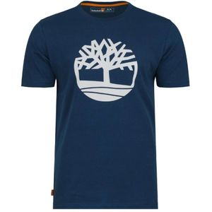 Timberland, Tops, Heren, Blauw, M, Katoen, Witte korte mouw T-shirt