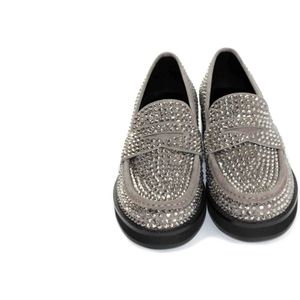 Bibi Lou, Schoenen, Dames, Grijs, 36 EU, Suède, Grijze Swarovski Suède Mocassin