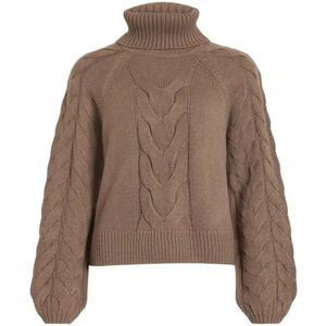 Vila, Cable Rollneck Gebreide Coltrui Bruin, Dames, Maat:L