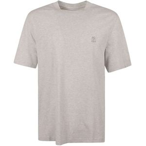 Brunello Cucinelli, Grijze Katoenen T-Shirt met Geborduurd Logo Grijs, Heren, Maat:L