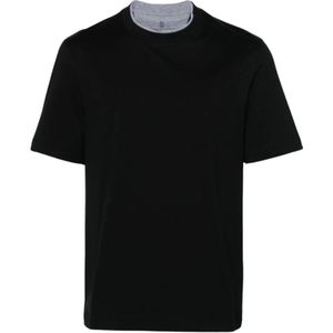 Brunello Cucinelli, Tops, Heren, Zwart, M, Katoen, Zwarte T-shirts Polos voor mannen
