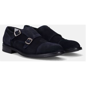 Sangiorgio, Schoenen, Heren, Blauw, 42 EU, Suède, Blauwe Dubbele Monkstrap Schoen