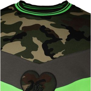 Dolce & Gabbana, Sweatshirts & Hoodies, Heren, Veelkleurig, S, Katoen, Camouflage Logo Pullover Sweatshirt Multicolor