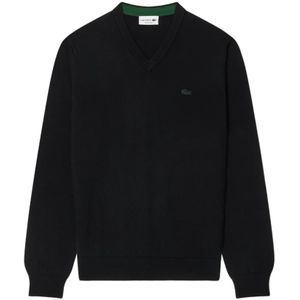 Lacoste, Truien, Heren, Zwart, 2Xl, Wol, Zwarte Merinowol V-Hals Trui