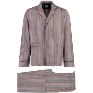 PS By Paul Smith, Nachtkleding & Lounge, Heren, Veelkleurig, S, Katoen, Gestreepte katoenen pyjama met zakken