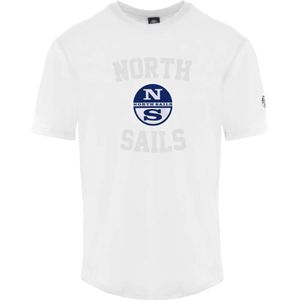 North Sails, Tops, Heren, Wit, M, Katoen, Witte Crewneck T-shirt met Front Print