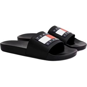 Tommy Jeans, Schoenen, Heren, Zwart, 44 EU, Zwarte Casual Pool Slide Flip Flops