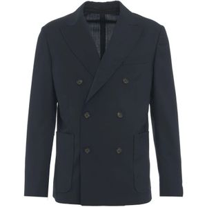 Paolo Pecora, Jassen, Heren, Blauw, M, Wol, Italiaanse Stijl Double-Breasted Blazer