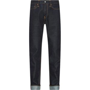 Evisu, Raw denim jeans met geborduurde achterzakken Blauw, Heren, Maat:W34