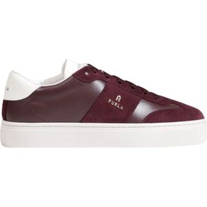 Furla, Schoenen, Dames, Rood, 39 EU, Leer, Bordeaux Leren Sneakers Rubberen Zool Veters