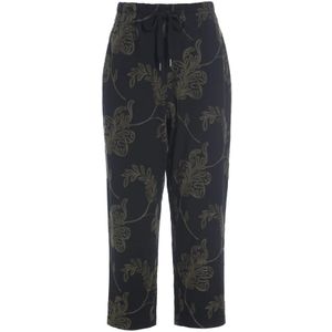 Bitte Kai Rand, Broeken, Dames, Zwart, 2Xl, Katoen, Geborduurde Leaf Broek Zwart/Donker Bos