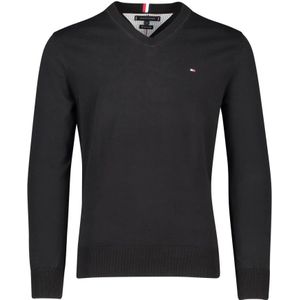 Tommy Hilfiger, Sweatshirts & Hoodies, Heren, Zwart, L, Katoen, Zwarte trui met V-hals