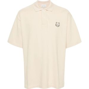Maison Kitsuné, Tops, Heren, Beige, XL, Katoen, Vos Hoofd Patch Polo Shirt