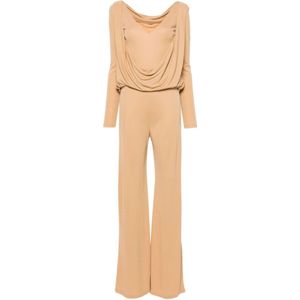 Alberta Ferretti, Beige Jurk met Cowl Kraag en Drapering Beige, Dames, Maat:S