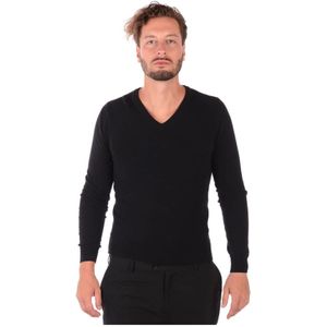 Daniele Alessandrini, Truien, Heren, Zwart, L, Wol, Gouden V-Hals Sweater Pullover