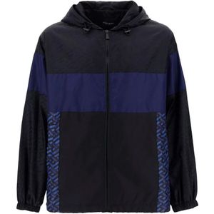 Versace, Jassen, Heren, Blauw, M, Polyester, Capuchon Windjack