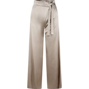 Herno, Broeken, Dames, Beige, S, Satijn, Satin Wide Leg Wrap Broek